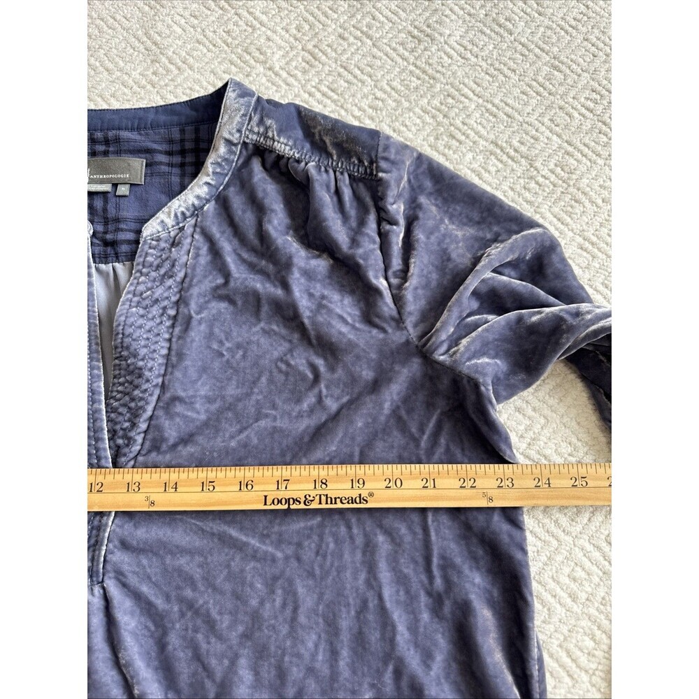 Anthropologie Melody Dusty Blue Gray Velvet Tunic Shirt Dress Sz XL Long Sleeve - Picture 4 of 9
